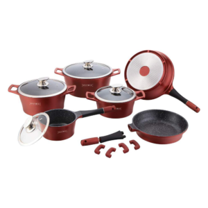 Cookware Premium Diamond Collection – Die Cast Alu – 14Pcs – BURGUNDY – Royalty Line