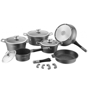 Cookware Premium Diamond Collection – Die Cast Alu – 14Pcs – SILVER – Royalty Line
