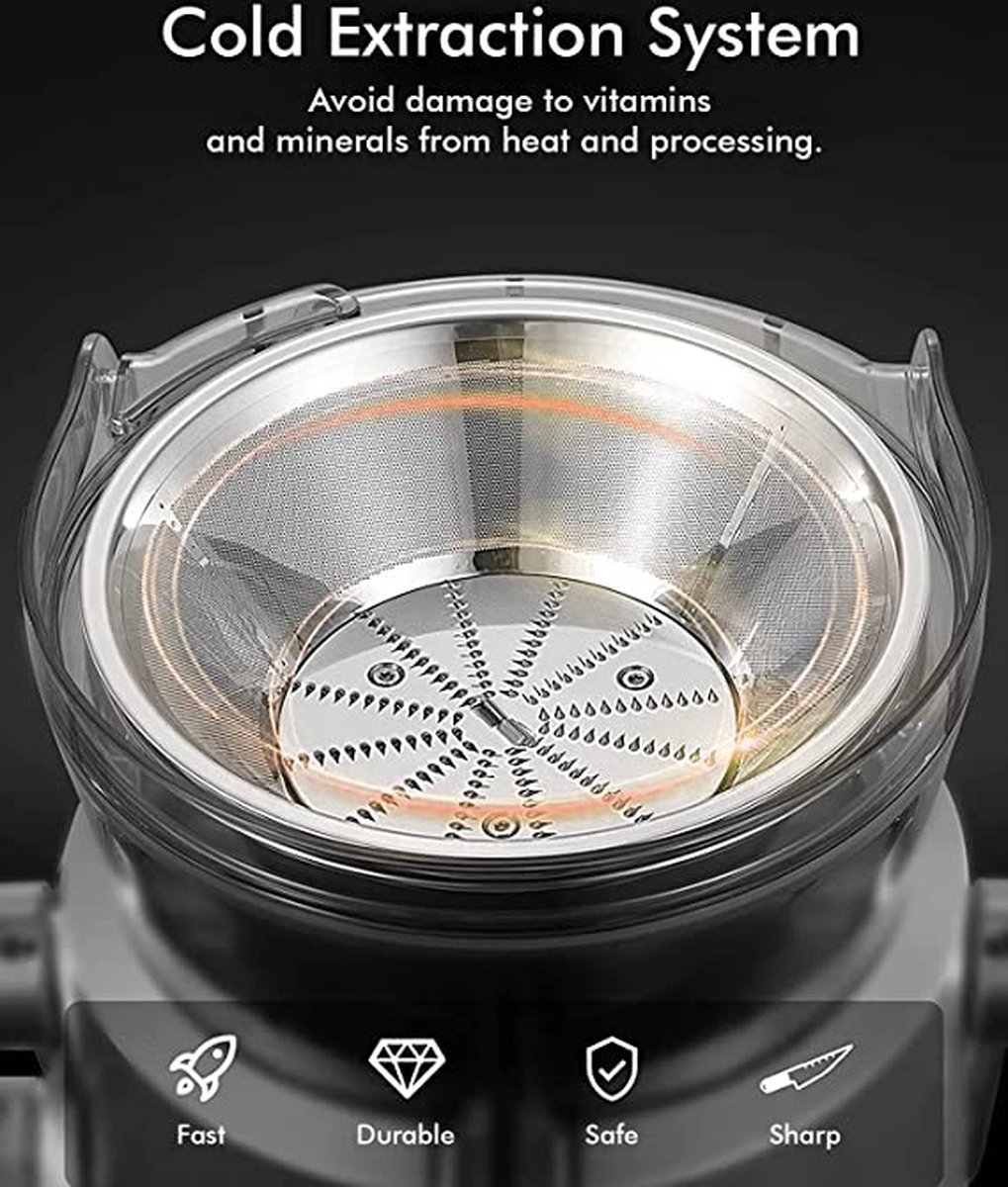 Juicer for Vegetables & Fruit - 450 mL Cup & 1.5 Liter Pulp Reservoir - 3 Speeds - 700W - Stainless Steel - Red - Royalty Line - Image 8