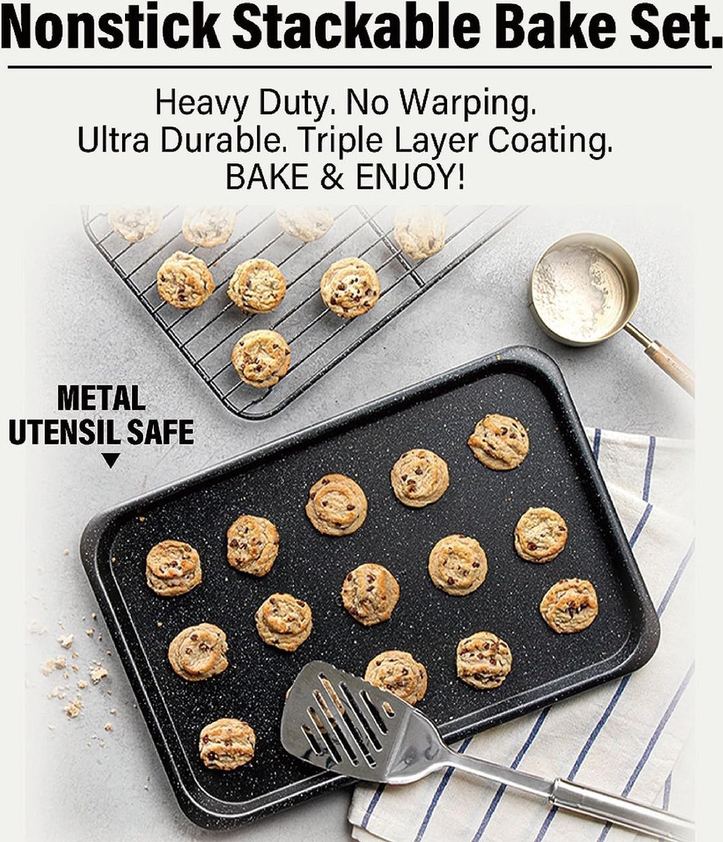 Baking Mold Set - 5 Piece - Cake & Muffin & Cookie tray & Roaster & Cooling Rack - Black - Royalty Line - Image 5