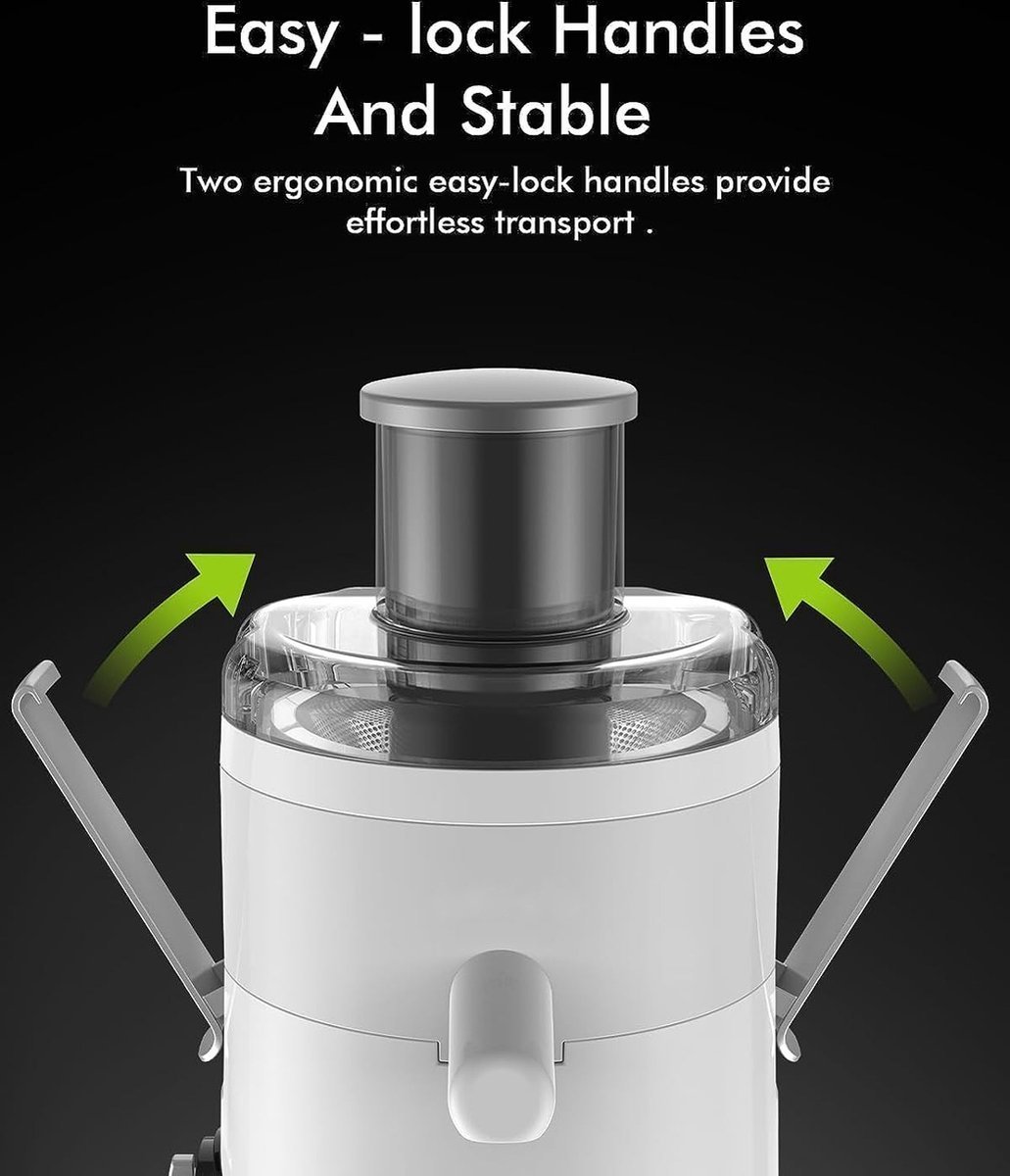 Juicer for Vegetables & Fruit - 0.6 L Cup & 1 Liter Pulp Reservoir - 3 Speeds - 450W - Black - Royalty Line - Image 12