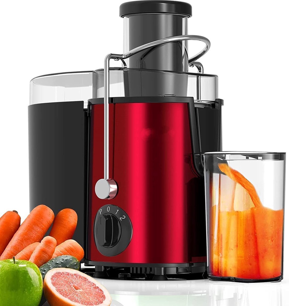 Juicer for Vegetables & Fruit - 450 mL Cup & 1.5 Liter Pulp Reservoir - 3 Speeds - 700W - Stainless Steel - Red - Royalty Line - Image 9