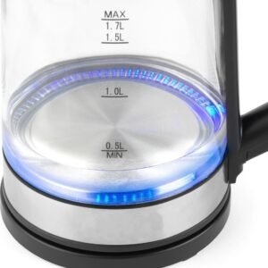 Water Glass Kettle with Blue LED Lighting – 1.7 Liter – 2200W – Stainless Steel- Royalty Line