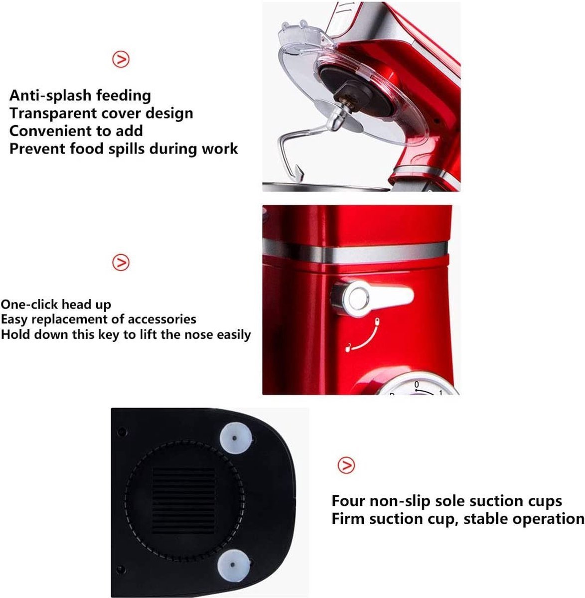 Planetary Mixer - 6 speed Settings - Stainless Steel Mixing Bowl 6.5 L- 1900W - Red - Royalty Line - Image 8