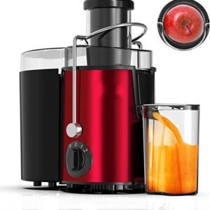 Juicer for Vegetables & Fruit – 450 mL Cup & 1.5 Liter Pulp Reservoir – 3 Speeds – 700W – Stainless Steel – Red – Royalty Line