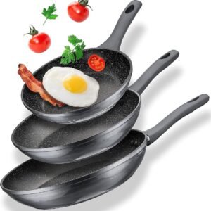Frypans SET – Forged Alu – Non Stick Marble Coated – ø 20/24/28 cm – SILVER – Royalty Line