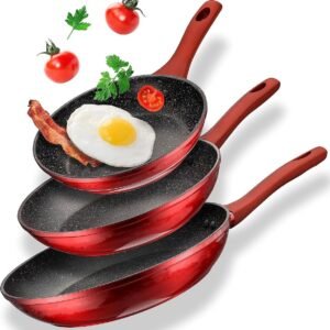 Frypans SET – Forged Alu – Non Stick Marble Coated – ø 20/24/28 cm – RED – Royalty Line