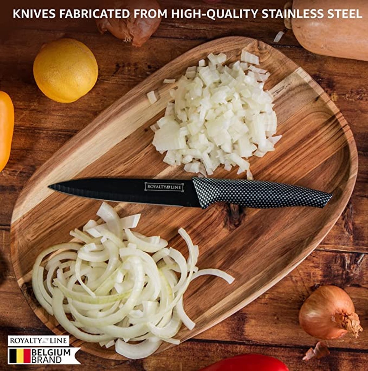 Knife Set - Non-stick coating - Non-slip handles - 6pcs - Black - Royalty Line - Image 5