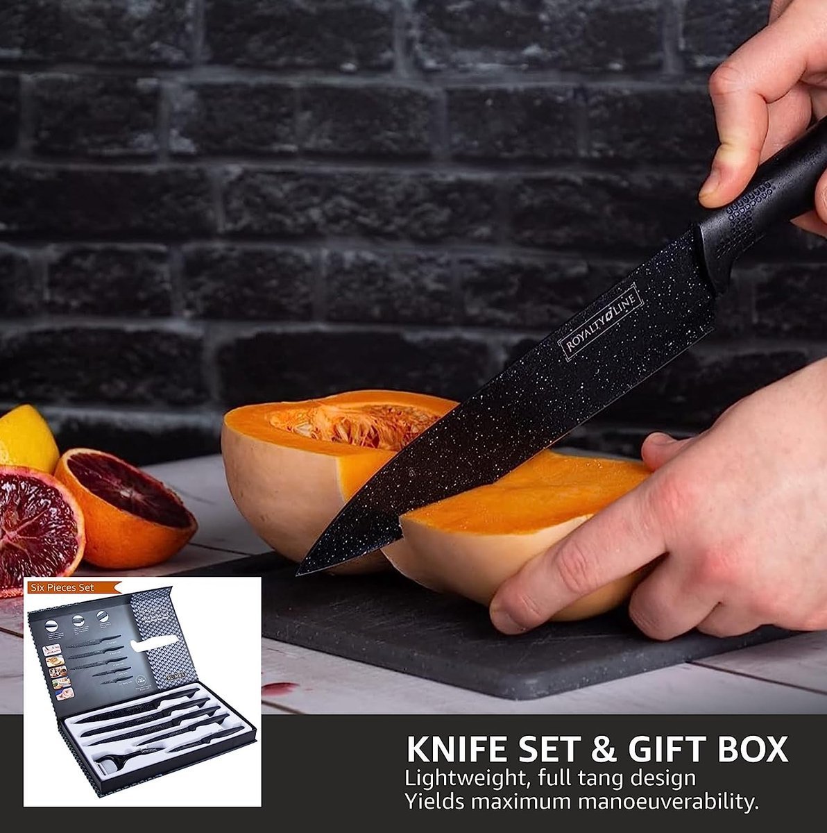 Knife Set - Non-stick coating - 6pcs - Black - Royalty Line - Image 3