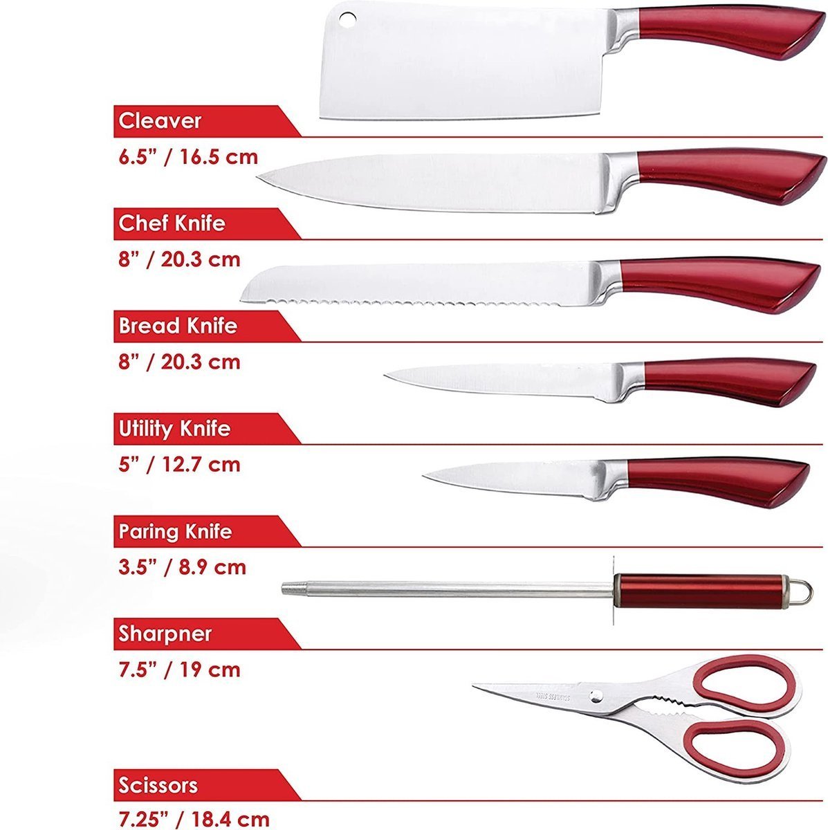 Luxury Knife Set - 8pcs - Red - Royalty Line - Image 6