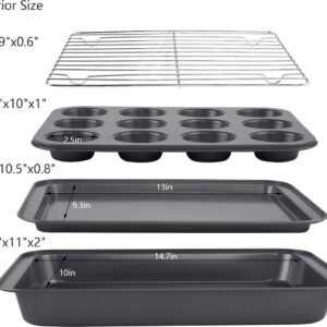 Baking Mold Set – 5 Piece – Cake & Muffin & Cookie tray & Roaster & Cooling Rack – Black – Royalty Line