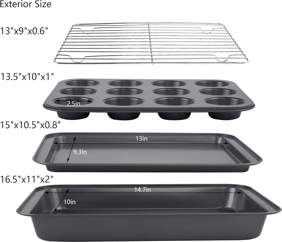 Baking Mold Set - 5 Piece - Cake & Muffin & Cookie tray & Roaster & Cooling Rack - Black - Royalty Line - Image 2