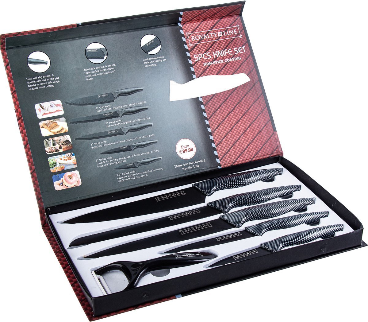 Knife Set - Non-stick coating - Non-slip handles - 6pcs - Black - Royalty Line - Image 7