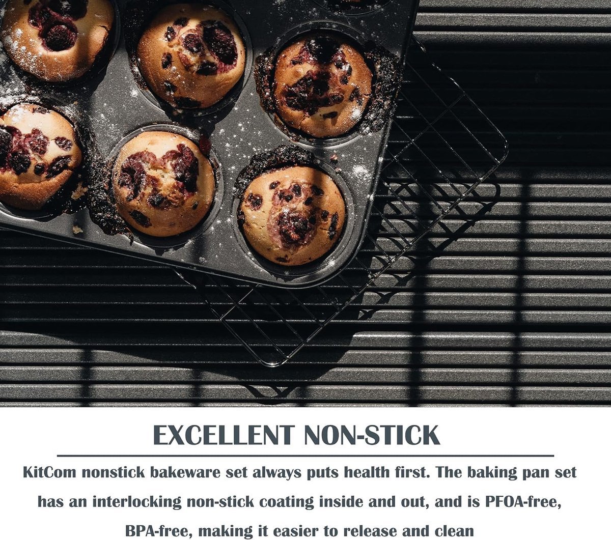 Baking Mold Set - 5 Piece - Cake & Muffin & Cookie tray & Roaster & Cooling Rack - Black - Royalty Line - Image 3