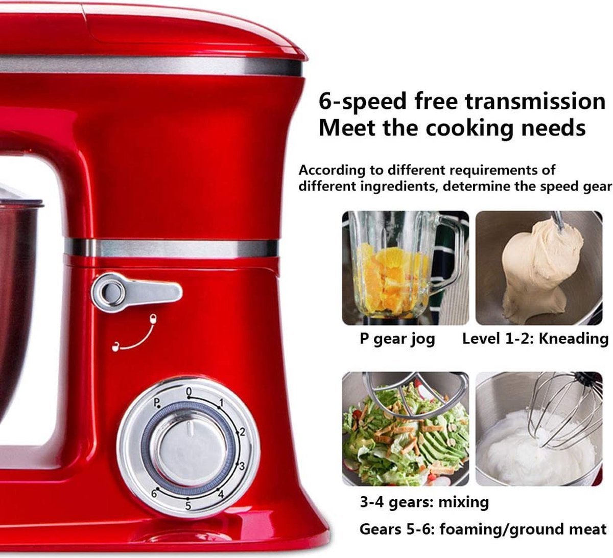Planetary Mixer - 6 speed Settings - Stainless Steel Mixing Bowl 6.5 L- 1900W - Red - Royalty Line - Image 10