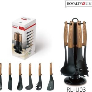 Kitchenware Set Wood Look – 6Piece Cookware Set – BPA-Free – Cooking – Hangable – Heat Resistant – With Carousel – Kitchenset – Royalty Line