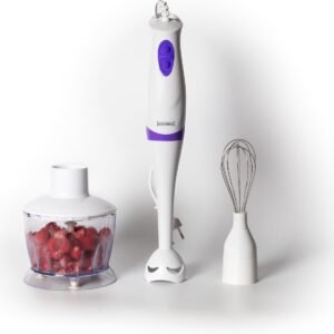 Hand Blender Set 3 in 1 – Anti splash – 250W – Chopper – Whisk – 2 Speeds – White/Purple – Royalty Line