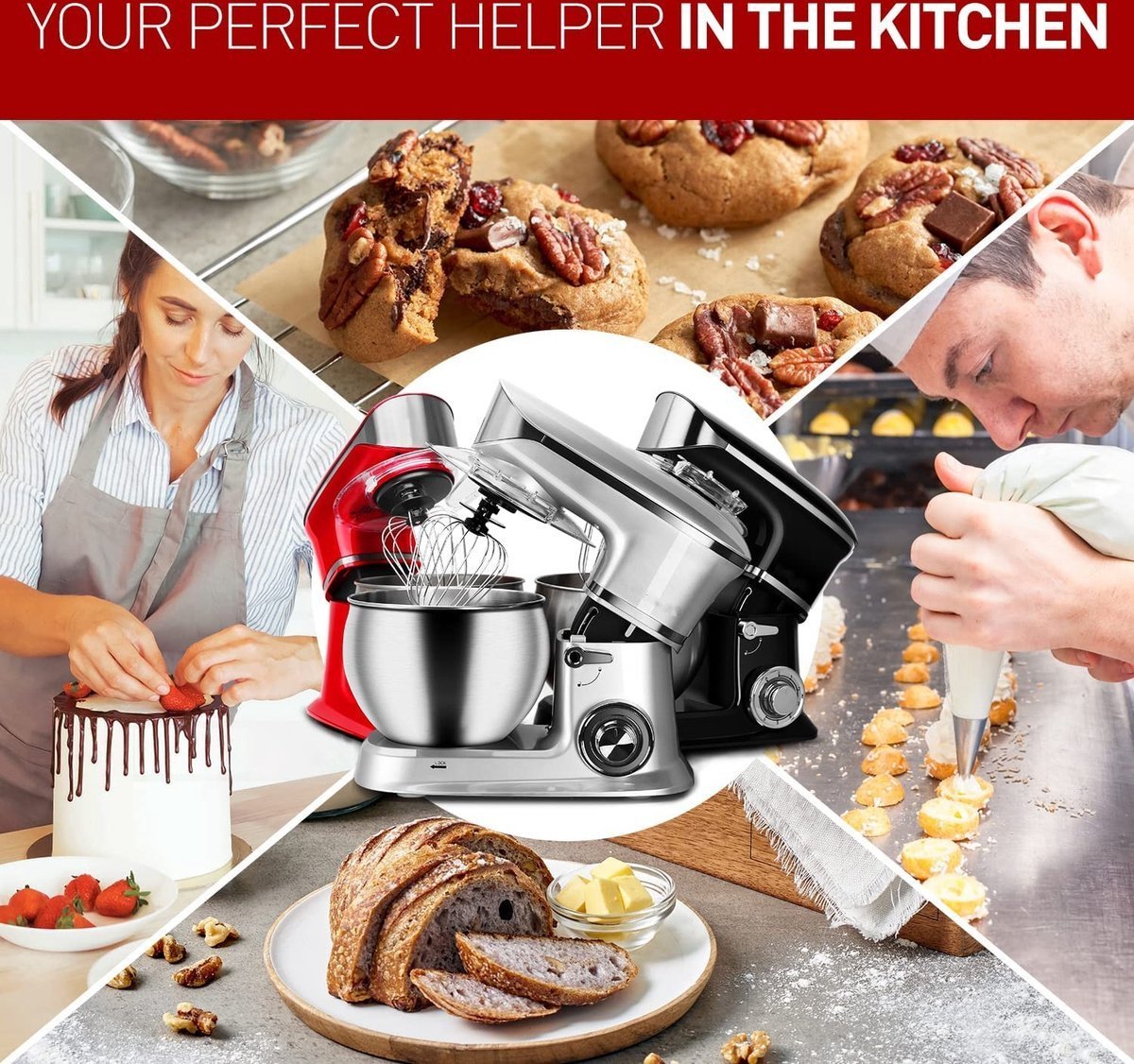 Planetary Mixer - 6 speed Settings - Stainless Steel Mixing Bowl 6.5 L- 1900W - Red - Royalty Line - Image 12