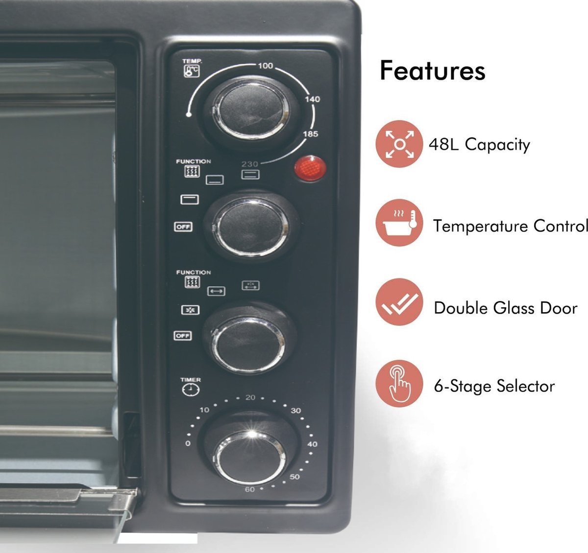 Mini Oven - 48 Liters - 2000W - Timer - 6 Programs - Black - Royalty Line - Image 11