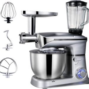 Planetary Mixer With Blender, Meat Grinder, Whisk, Dough Hook, Mixing Hook – 1900W – 6.5 Liters – Silver – Royalty Line