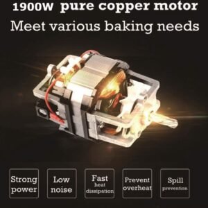 Planetary Mixer – 6 speed Settings – Stainless Steel Mixing Bowl 6.5 L- 1900W – Black – Royalty Line