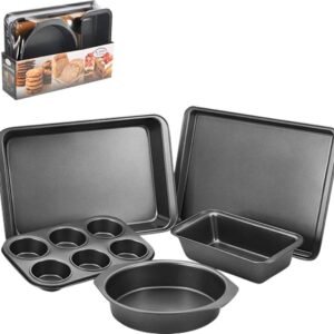 Baking Mold Set – 5 Piece – Cake & Muffin Mold & Loaf Pan & Baking Tray – Black – Royalty Line