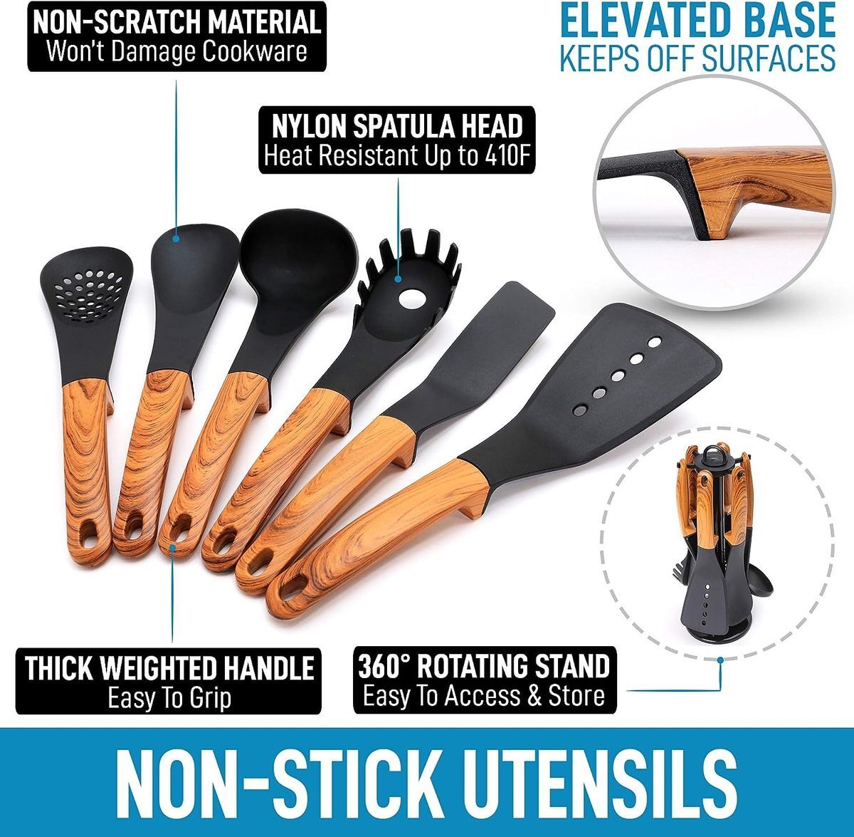 Kitchenware Set Wood Look - 6Piece Cookware Set - BPA-Free - Cooking - Hangable - Heat Resistant - With Carousel - Kitchenset - Royalty Line - Image 8