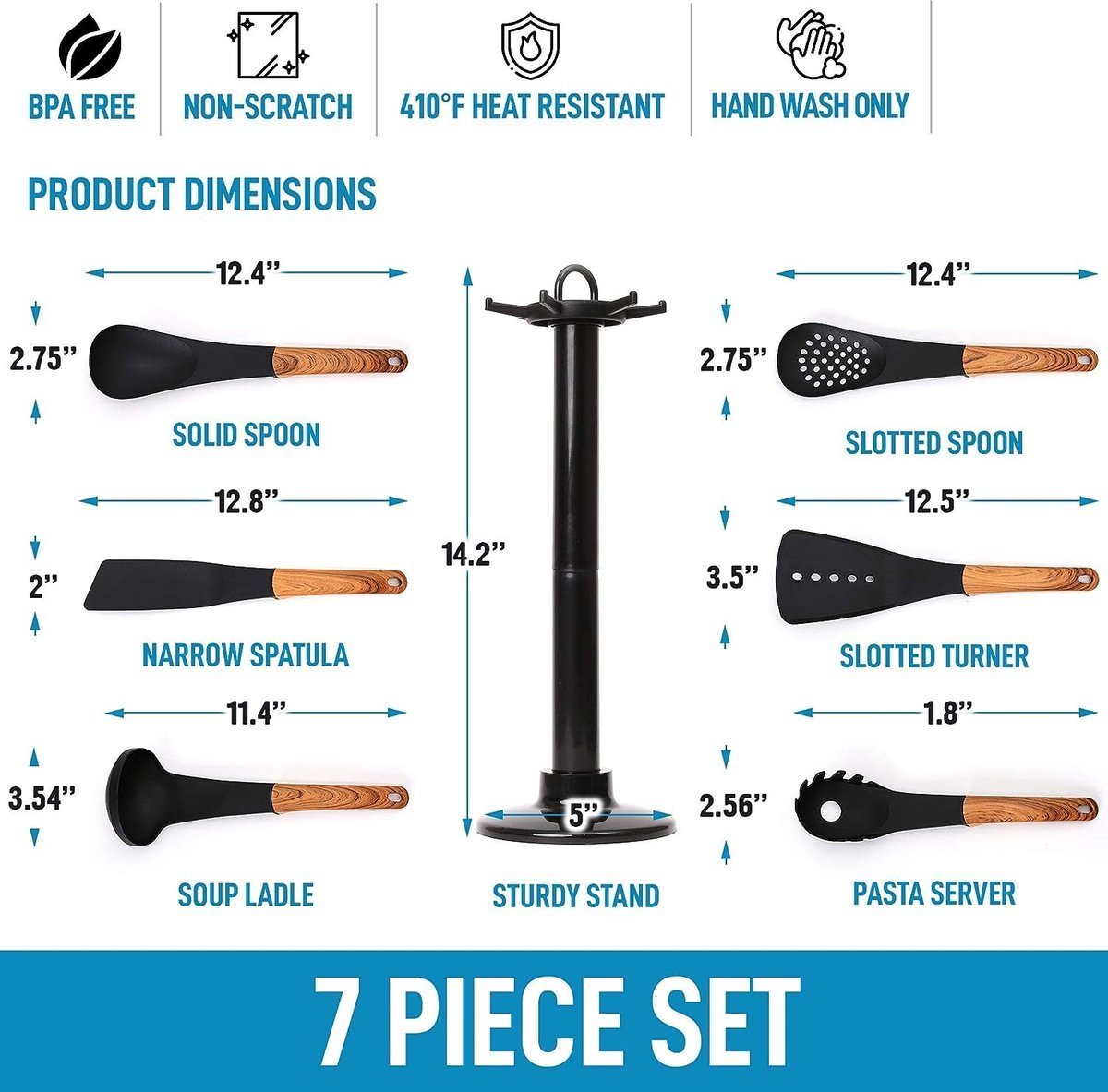 Kitchenware Set Wood Look - 6Piece Cookware Set - BPA-Free - Cooking - Hangable - Heat Resistant - With Carousel - Kitchenset - Royalty Line - Image 9