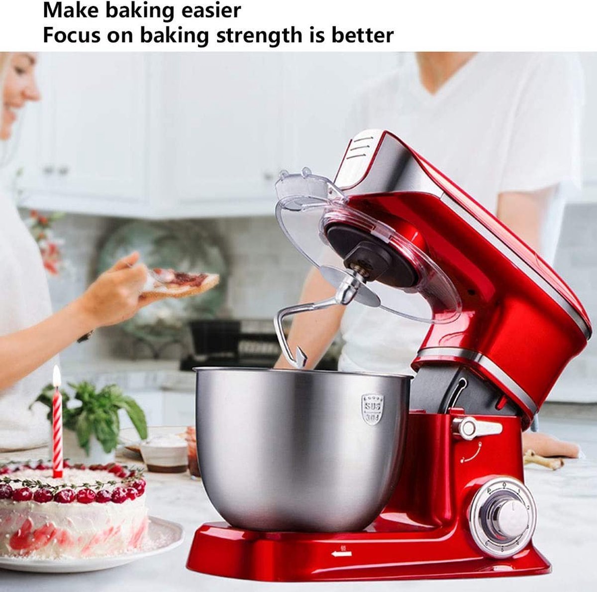 Planetary Mixer - 6 speed Settings - Stainless Steel Mixing Bowl 6.5 L- 1900W - Red - Royalty Line - Image 6