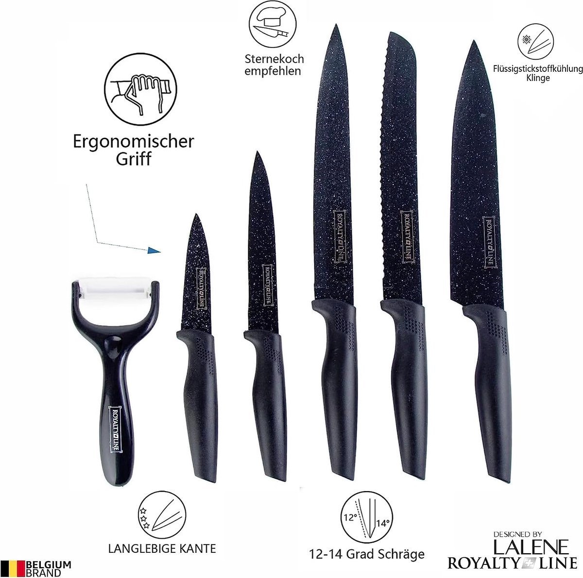 Knife Set - Non-stick coating - 6pcs - Black - Royalty Line - Image 15