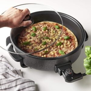 Electric Party Pan with Glass Lid and Non-Stick Coating – 5 Adjustable Heat Levels – 1500W – Ø42cm – Black