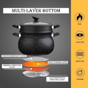 Couscous Pot With Glass Lid – Stainleess Steel Marble Coated – 6L – Royalty Line