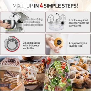 Planetary Mixer 3 in 1 With Blender, Meat Grinder, Whisk, Dough Hook, Mixing Hook – 2100W – 1.5 L Glass Jug – 7.5 Liters stainless Steel Bowl – Silver – Royalty Line