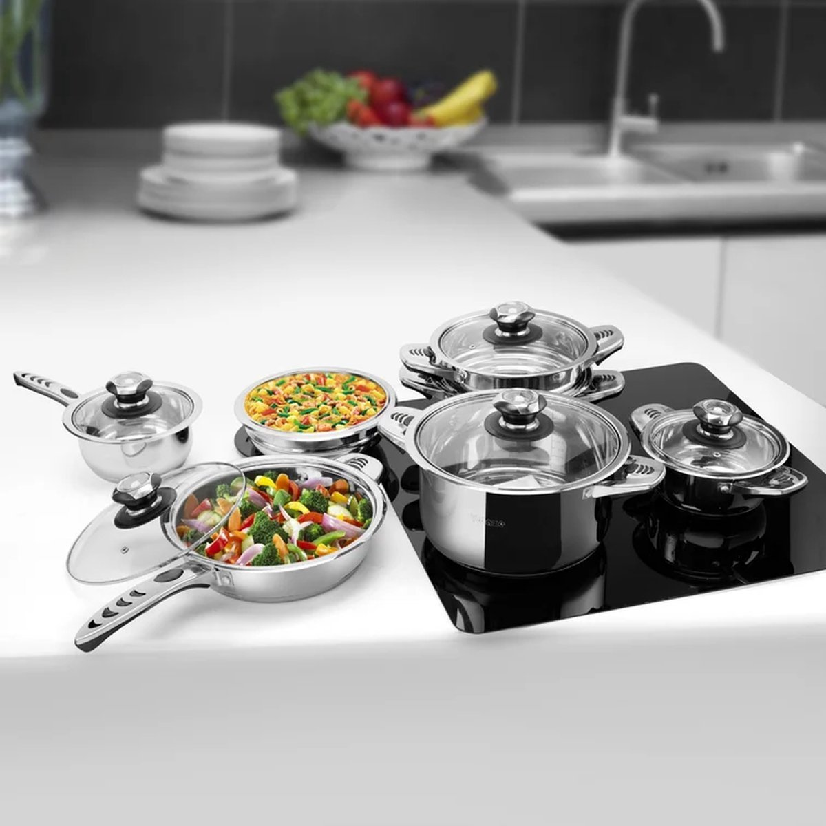Cookware Set - Stainless Steel- 16Pcs- Glass Lid - Royalty Line - Image 13