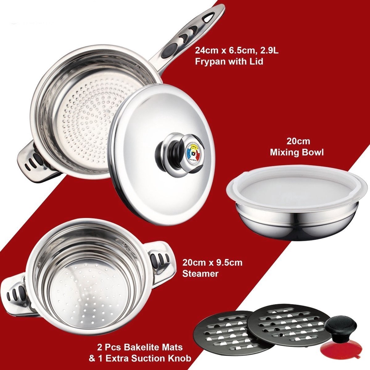 Cookware Set - Stainless Steel- 16Pcs- Metal Lid - Royalty Line - Image 11