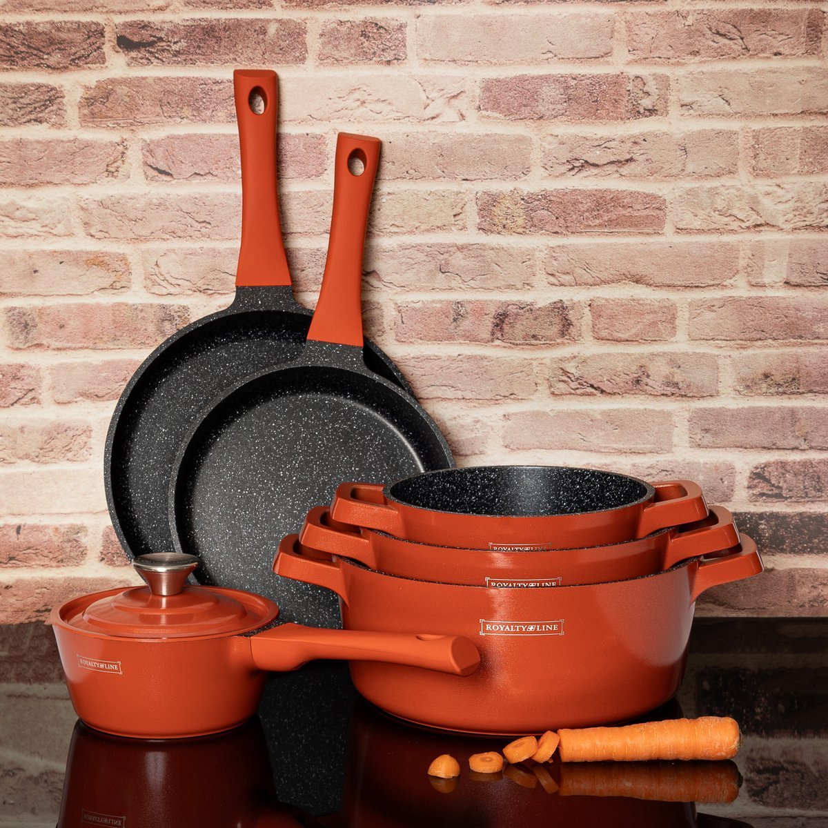 Cookware Set Die Cast Alu - 14Pcs - Orange - Royalty Line - Image 9
