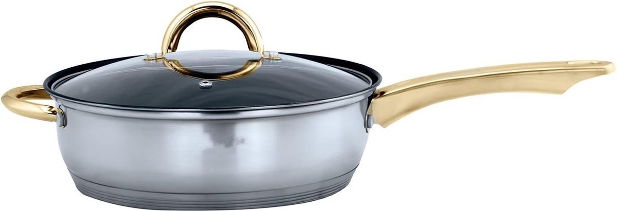 Cookware Set - Stainless Steel- 12Pcs - Gold Handles - Royalty Line - Image 3