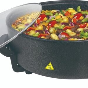 Electric Party Pan with Glass Lid and Non-Stick Coating – 5 Adjustable Heat Levels – 1500W – Ø36cm – Black