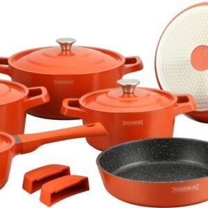 Cookware Set Die Cast Alu – 14Pcs – Orange – Royalty Line