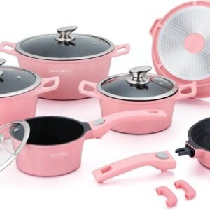 Cookware Premium Diamond Collection – Die Cast Alu – 14Pcs – PINK – Royalty Line