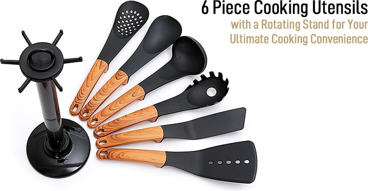 Kitchenware Set Wood Look - 6Piece Cookware Set - BPA-Free - Cooking - Hangable - Heat Resistant - With Carousel - Kitchenset - Royalty Line - Image 3