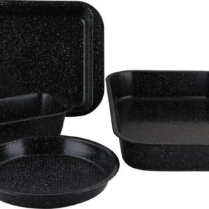 Baking Mold Set – 4 Piece – Non-stick Coating – Cake Mold & Round Pan & Loaf Pan & Deep Bake Pan – Black – Royalty Line