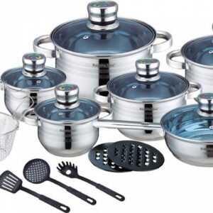 Cookware Set – Stainless Steel- 18Pcs- Blue Glass Lid – Royalty Line