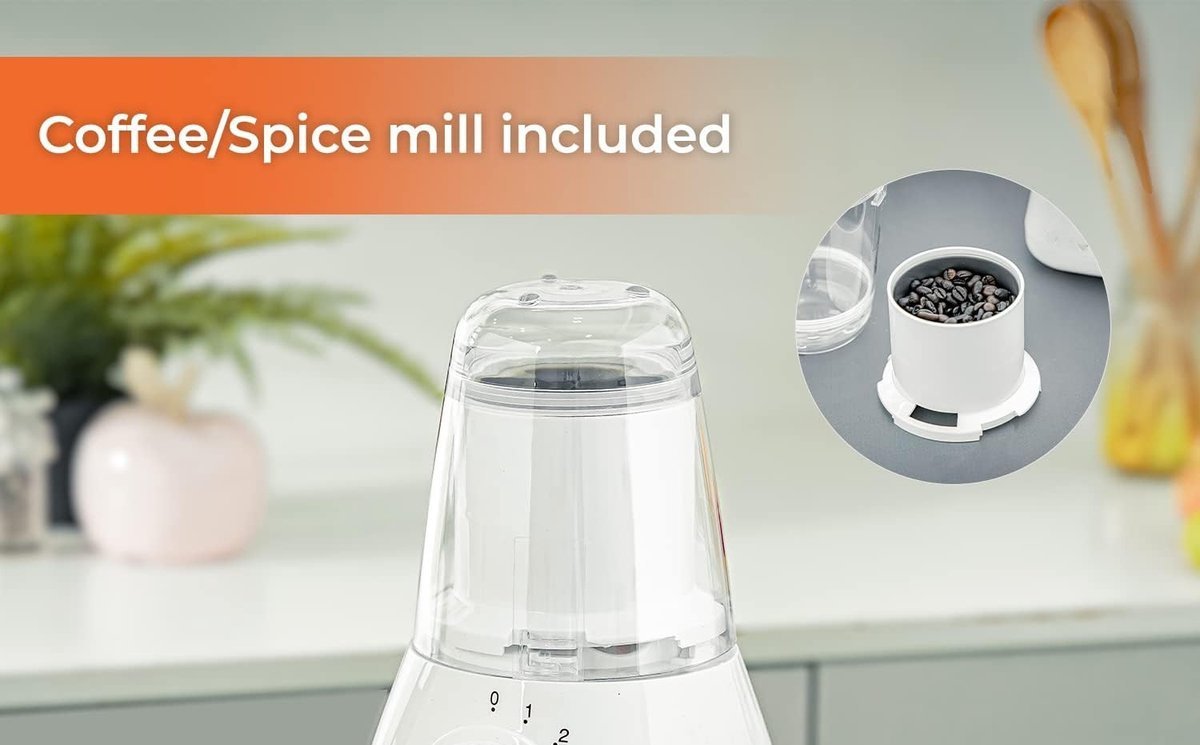 Blender - Smoothie Maker with Coffee/Bean/Spice Grinder - Smoothie Maker - 1.5L - 500W - 4 Speeds - White - Royalty Line - Image 5