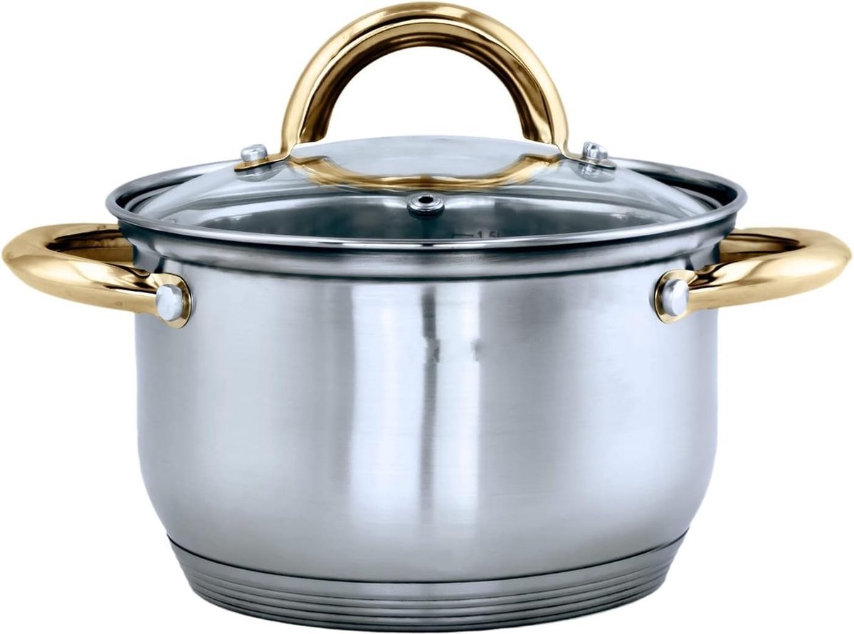 Cookware Set - Stainless Steel- 12Pcs - Gold Handles - Royalty Line - Image 6