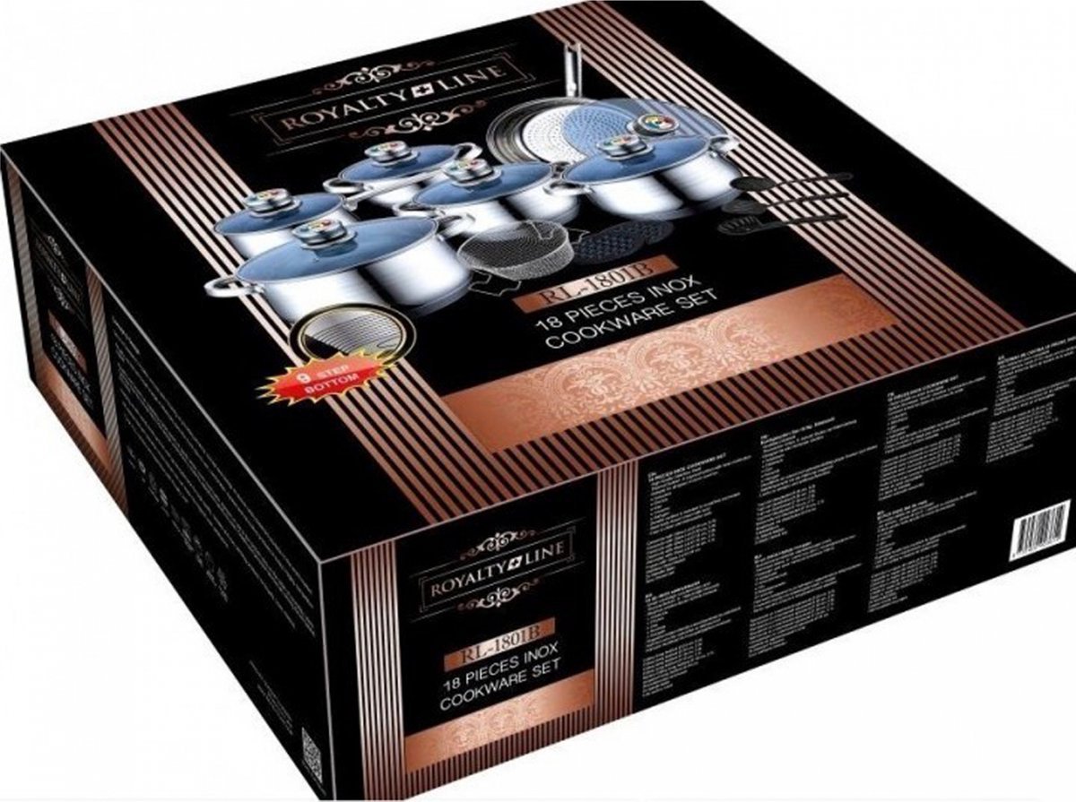 Cookware Set - Stainless Steel- 18Pcs- Blue Glass Lid - Royalty Line - Image 3