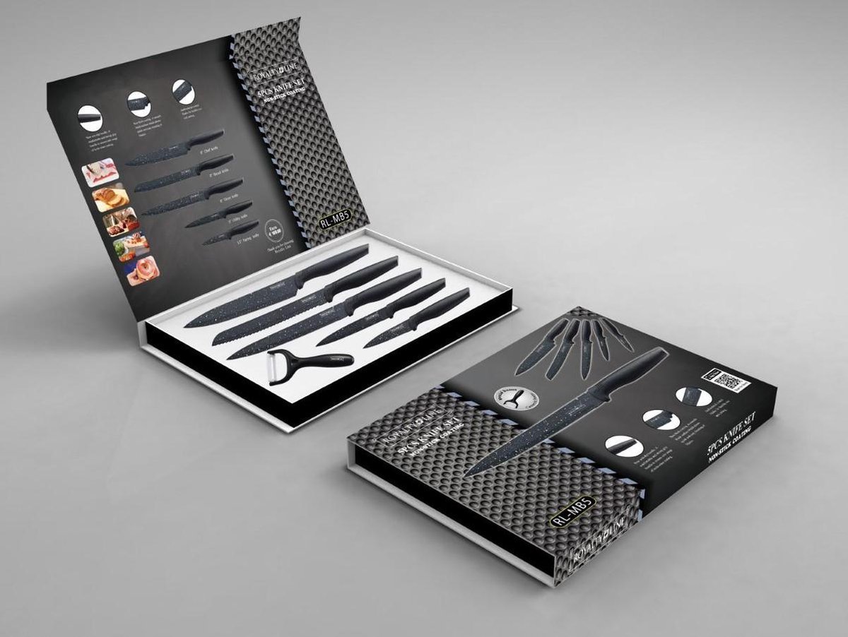 Knife Set - Non-stick coating - 6pcs - Black - Royalty Line - Image 7