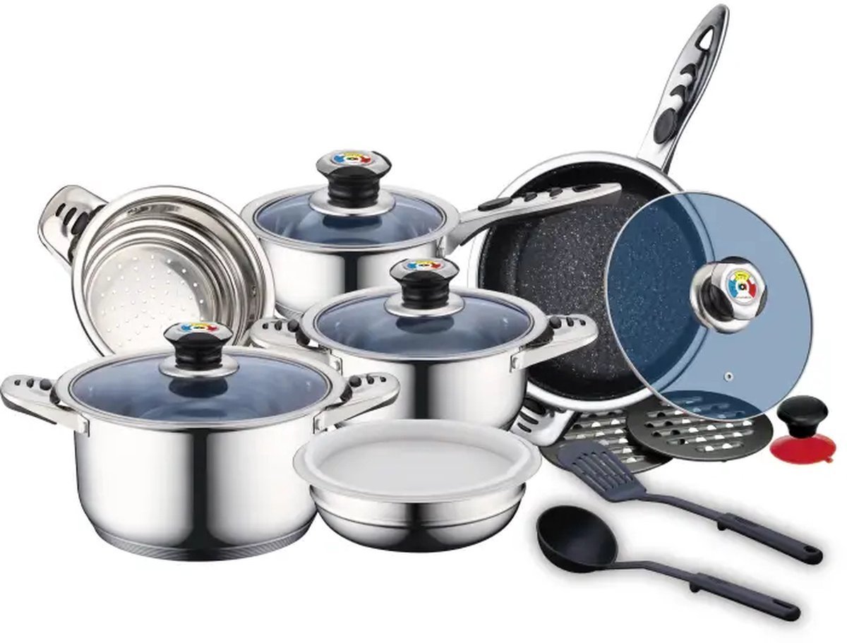 Cookware Set - Stainless Steel- 16Pcs- Glass Lid - Royalty Line - Image 5