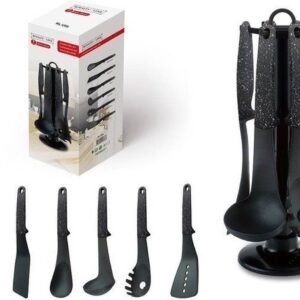 Kitchenware Set Black – 6 Piece Cookware Set – BPA-Free – Cooking – Hangable – Heat Resistant – With Carousel – Kitchenset – Royalty Line