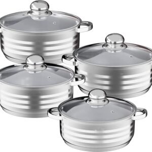 Pots Wide Sets – Stainlees Steel Stock – 8PCS – 4/5/7/9 L – Royalty Line